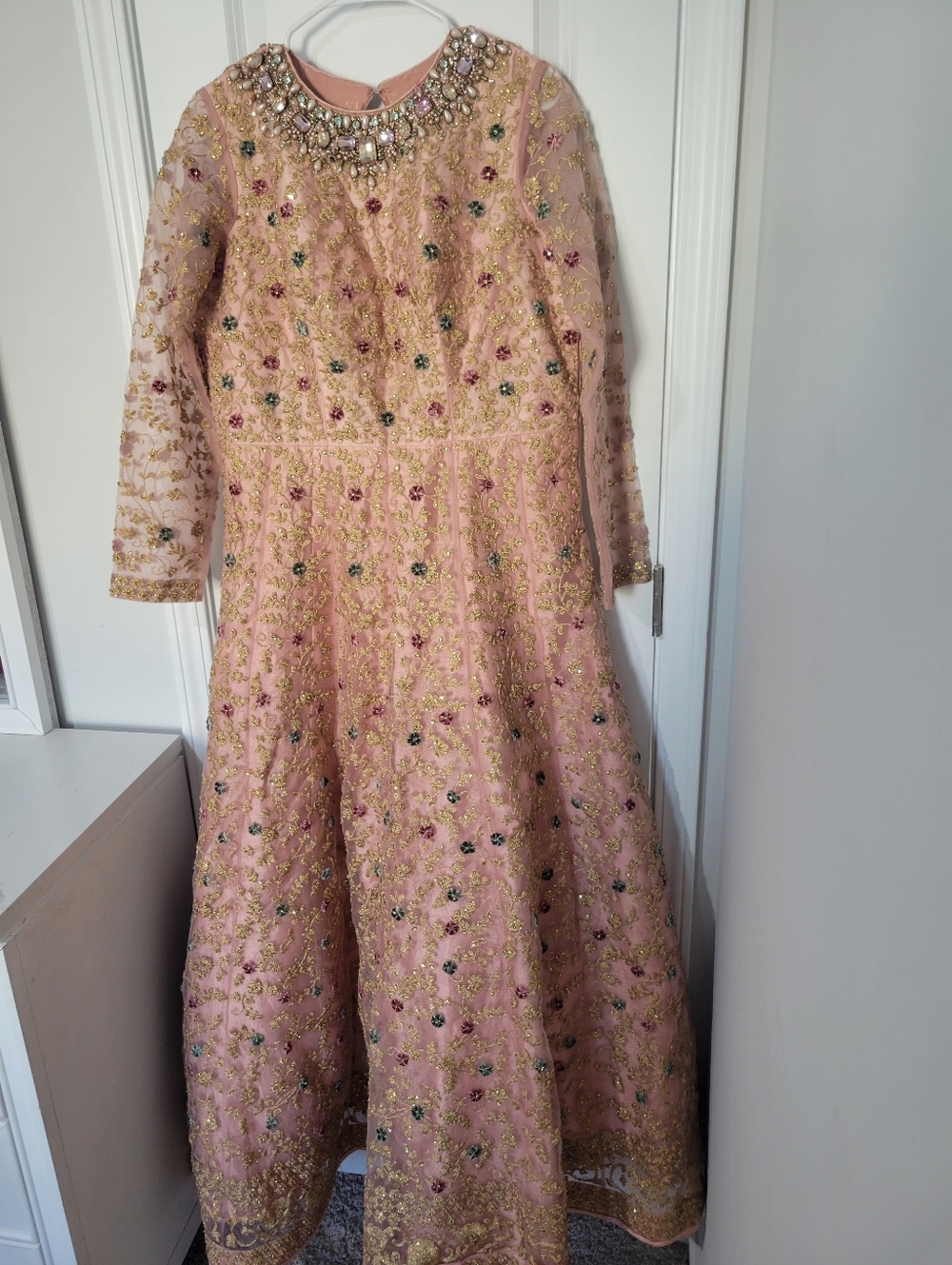 Pakistani Indian Dress- Maxi - Embellished Pink Beaded Gown